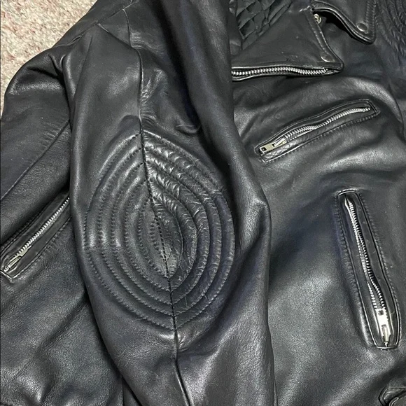 Vintage Men's Black Leather motorcycle padded quilted Jacket - Picture 3 of 13